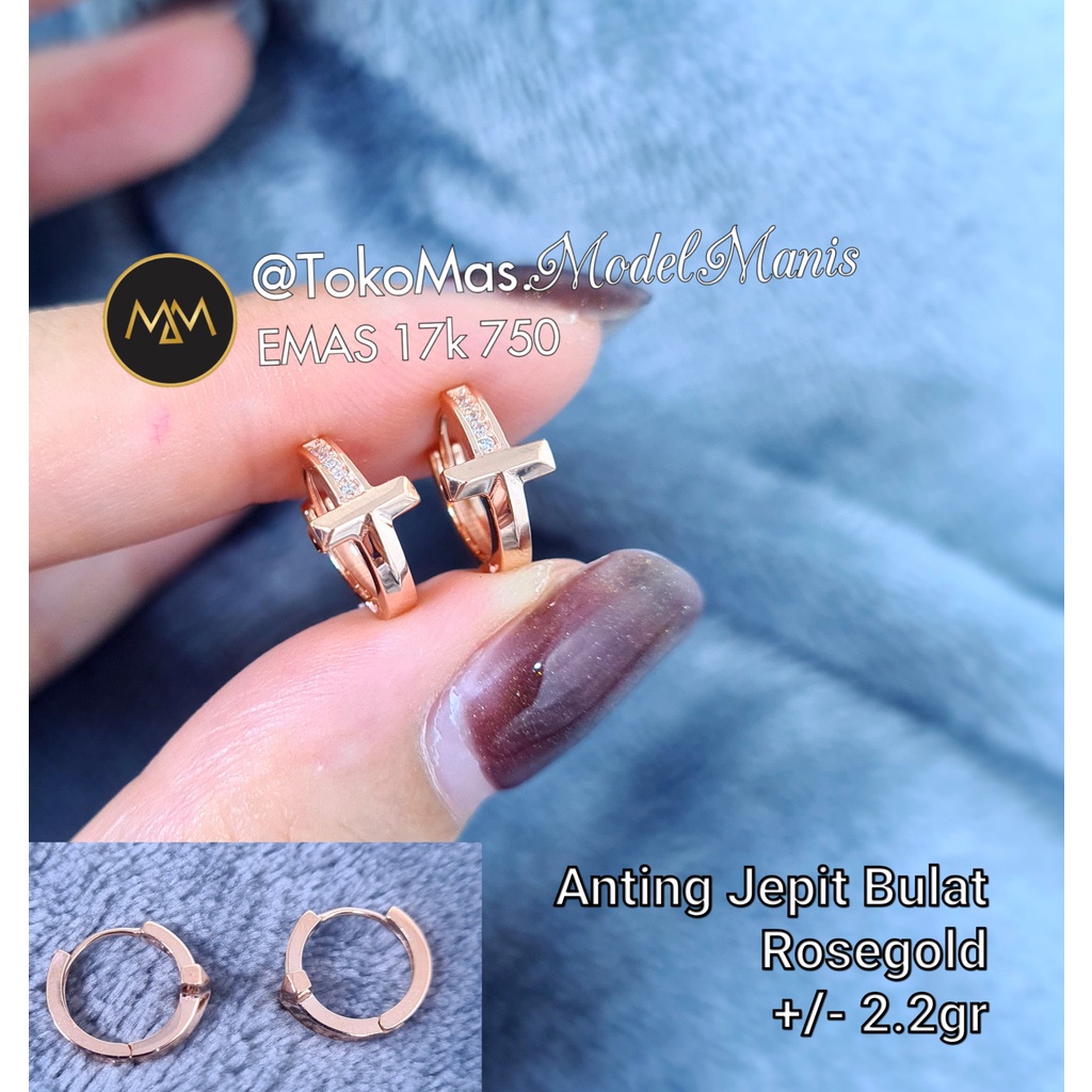 Anting Jepit bulat T emas rosegold 750 kadar 17k