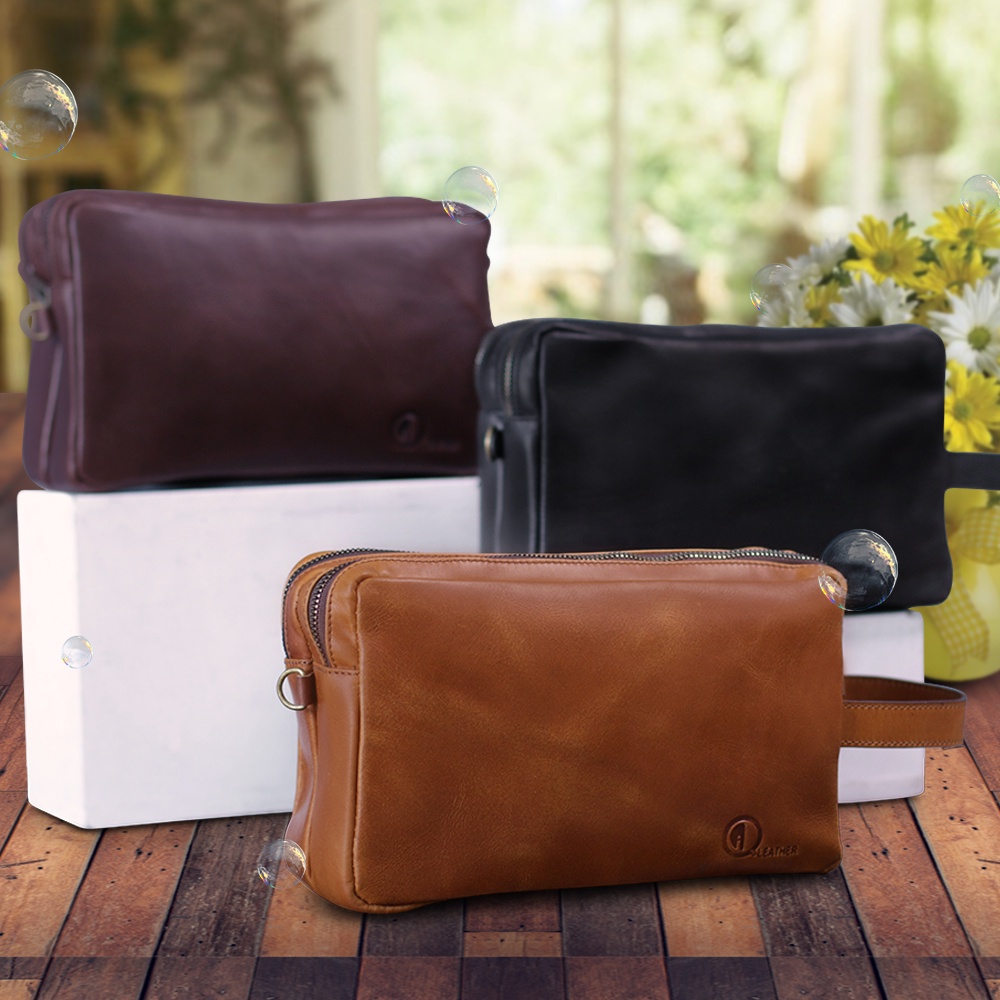 POUCH 3 QI LEATHER - Tas Make Up / Pouch Wanita Bahan Kulit Sapi Asli