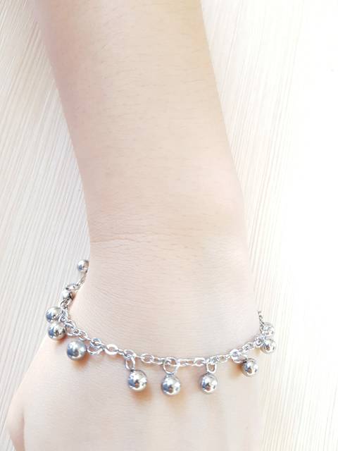 SET gelang Tangan &amp; Gelang Kaki Butir Jurai Titanium Silver Antikarat Import