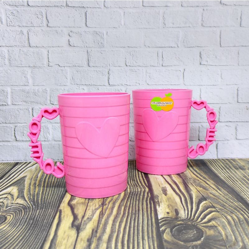 GELAS PLASTIK / GLASS / MUG LOVE PINK MOK7060PI GOLDEN SUNKIST 017641