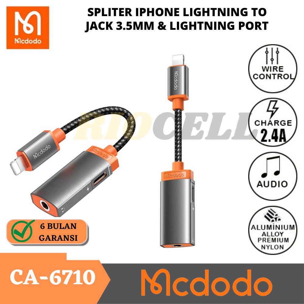 MCDODO Audio Converter Splitter Iphone To Jack 3.5mm Charging + Audio