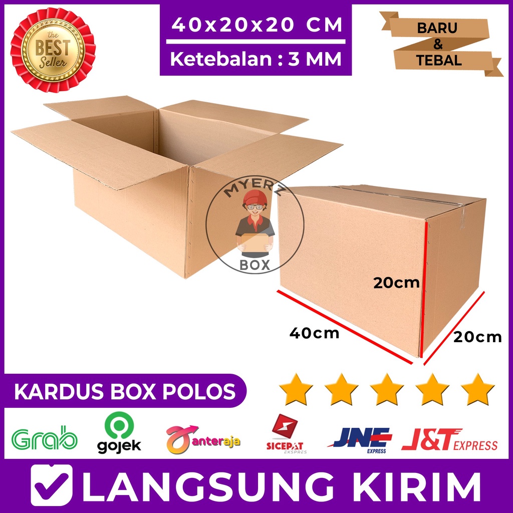 

Kardus Polos / Karton Box Packing 40x20x20 Cm Single Wall, Tebal