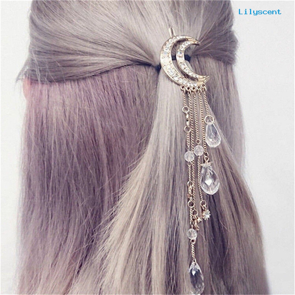 Ls Jepit Rambut Retro Bentuk Bulan Sabit Bahan Alloy Hias Berlian Imitasi Untuk Wanita