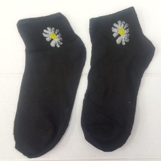 ✧YUKSHOPING✧ Kaos Kaki Ankle H185 Motif Bunga Daisy Gaya Korea Untuk Kaos Kaki Wanita Motif R456-HITAM