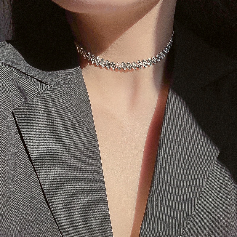 Kalung Choker Aksen Berlian Gaya Korea