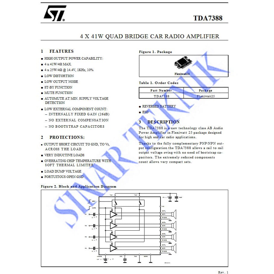 TDA 7388 ASLI ST 4 x 41 WATT RMS QUAD POWER AMPLIFIER 4 Channel TDA7388 ST Kualitas ASLI BAGUS DIJAMIN