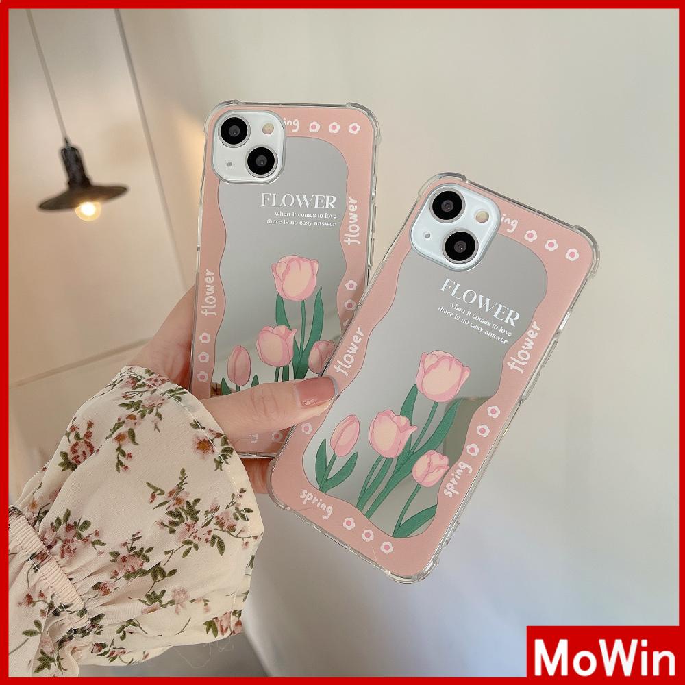 iPhone Case Acrylic HD Makeup Mirror Airbag Shockproof Protection Camera Green Pink Flowers Compatible For iPhone 11 iPhone 13 Pro Max iPhone 12 Pro Max iPhone 7 Plus iPhone xr