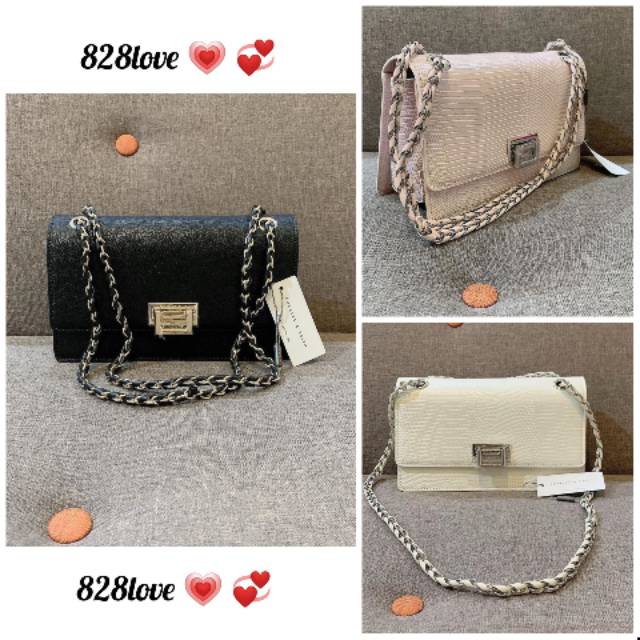 Tas Wanita CHARLES AND KEITH BLACK POLOS /PINK CROCO/WHITE CROCO