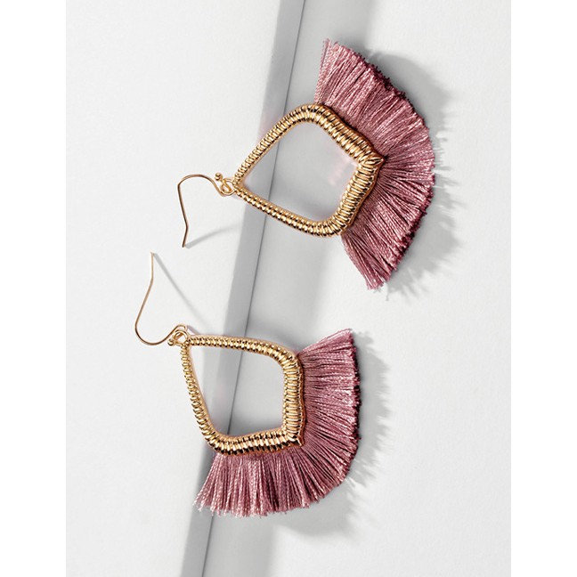 LRC Anting Gantung Fashion Alloy Hollowed Out Ear Fringed Fan Earrings F92314