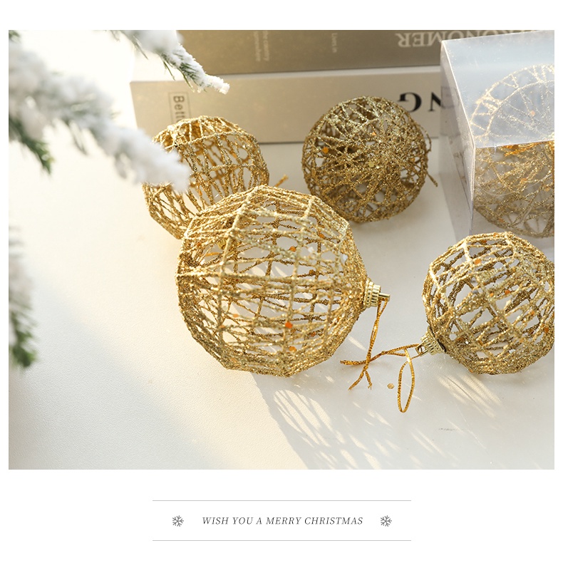 [Christmas Products] 6 Pcs Gold Round Shaped Hollow Ball Christmas Tree Pendant