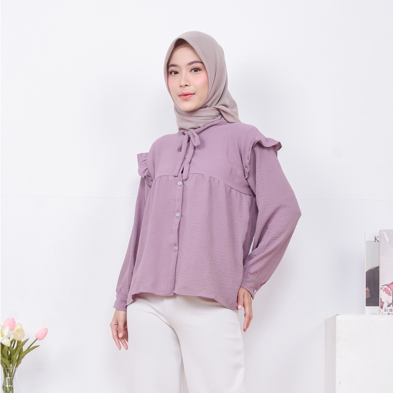 Kana Blouse - Blus Kemeja Rayon Crincle Polos