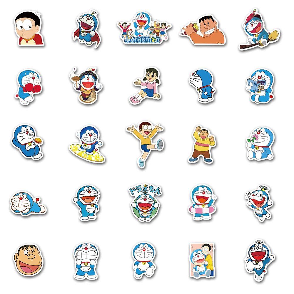 Lanfy Doraemon Sticker Decals Cute Kawaii Self-Adhesive Dekorasi Kartun Bagasi Skateboard Graffiti Stickers