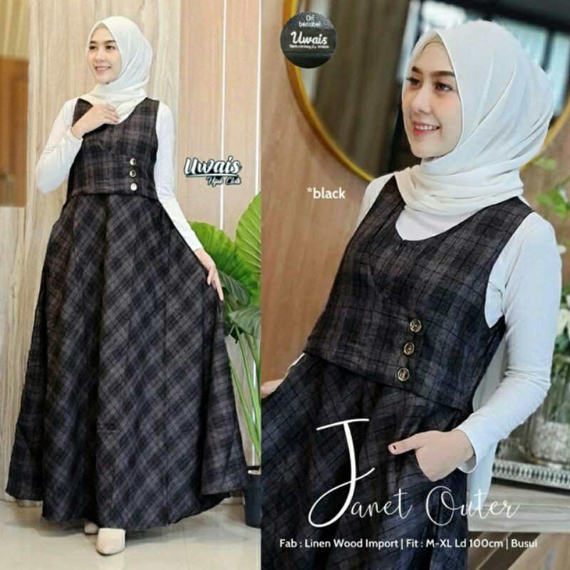 Outer janet By uwais overall / long outer / outer panjang kotak kotak