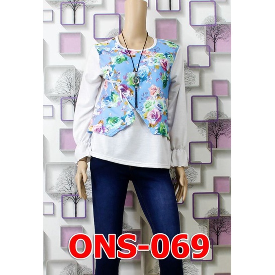 Blouse Korea Motif Bunga Atasan Wanita Size L ONS069