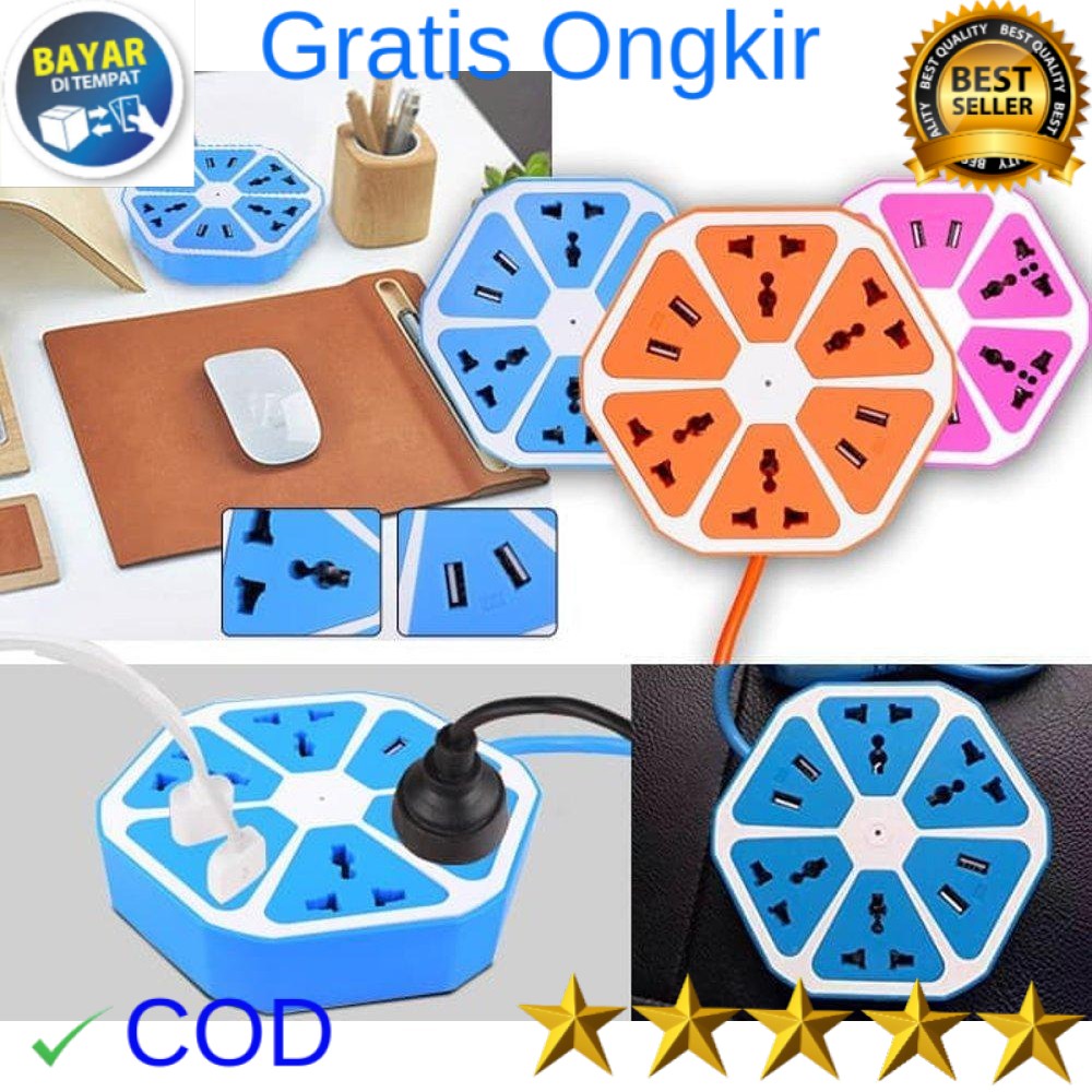 Stop Kontak Usb Dinding Kabel Roll Kecil Usb Hexagon Socket +2usb +4 Colokan Alat Tools Charger Cas 