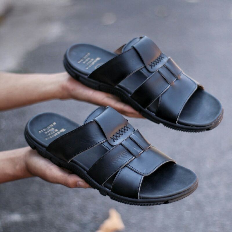 SANDAL KULIT PRIA 05 CEVANY BLACK BROWN TAN KULIT SAPI ASLI ORIGINAL HANDMADE BANDUNG KASUAL SANTAI