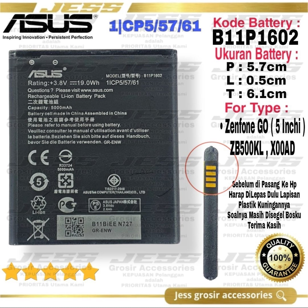 Baterai Batre Original ASUS Zenfone Go 5 Inchi - ZB500KL - X00AD Kode Battery B11P1602