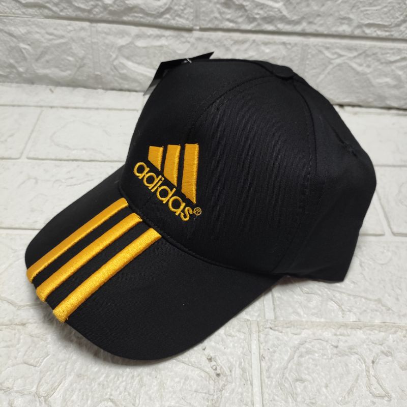 COD TOPI BASEBALL UNISEX LOGO ADIDAS PRIA WANITA TOPI BASEBALL HAT ADIDAS-hitam strip kuning