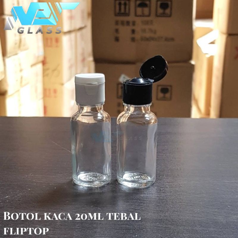 botol kaca 20ml bening tebal tutup fliptop