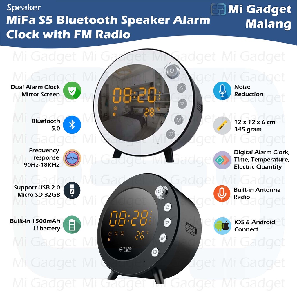 MiFa S5 Bluetooth Speaker Alarm Clock with FM Radio