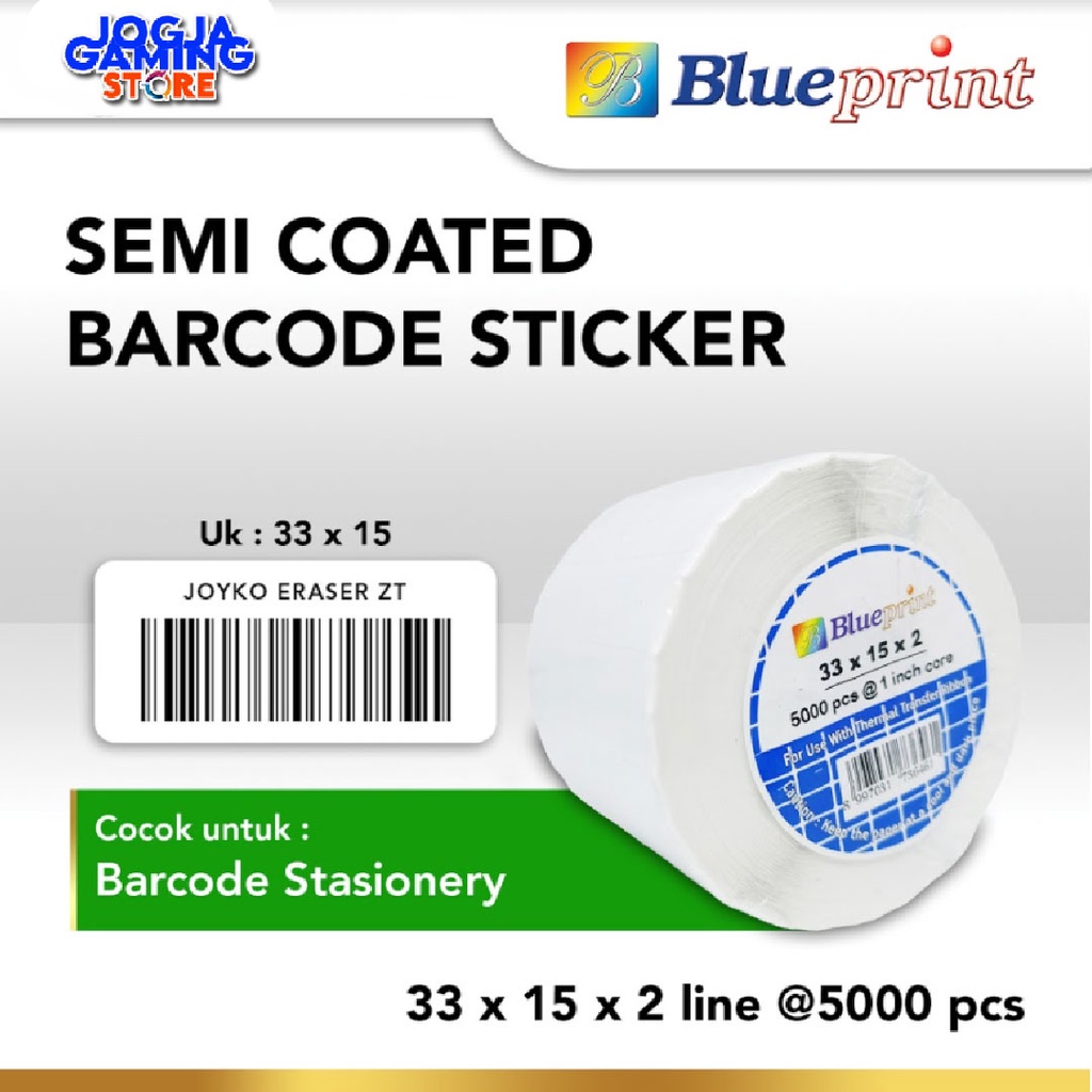 

STICKER LABEL BARCODE SEMICOATED BLUEPRINT 33x15 x2 Line 5000 pcs