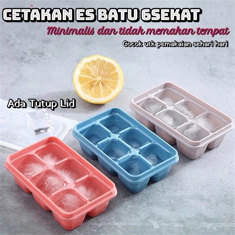 ICE CUBE 6 TRAY Cetakan Es Batu Silikon Kulkas Tutup BESAR Jumbo Sekat