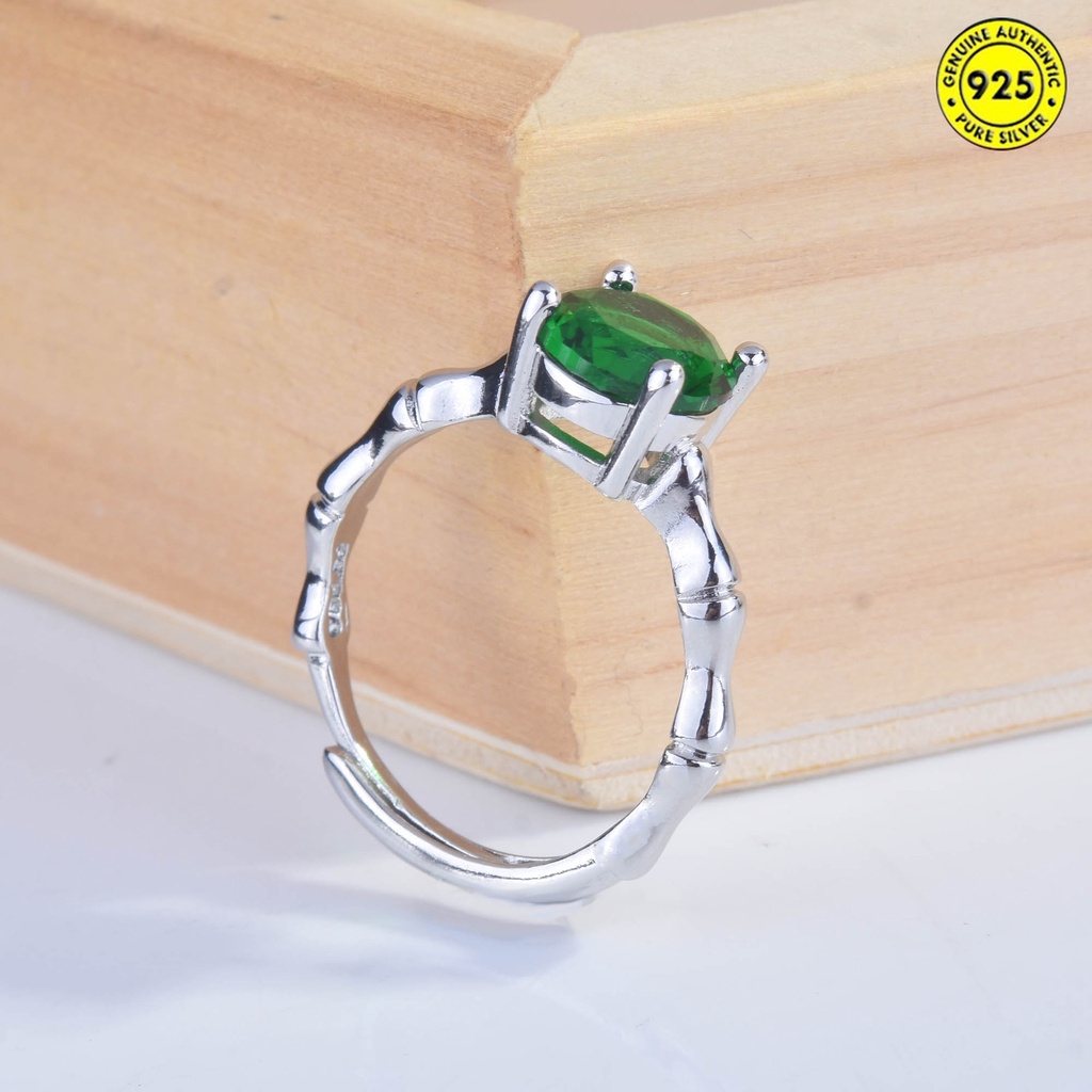 Cincin Model Terbuka Desain Bambu Emerald Kreatif Untuk Wanita