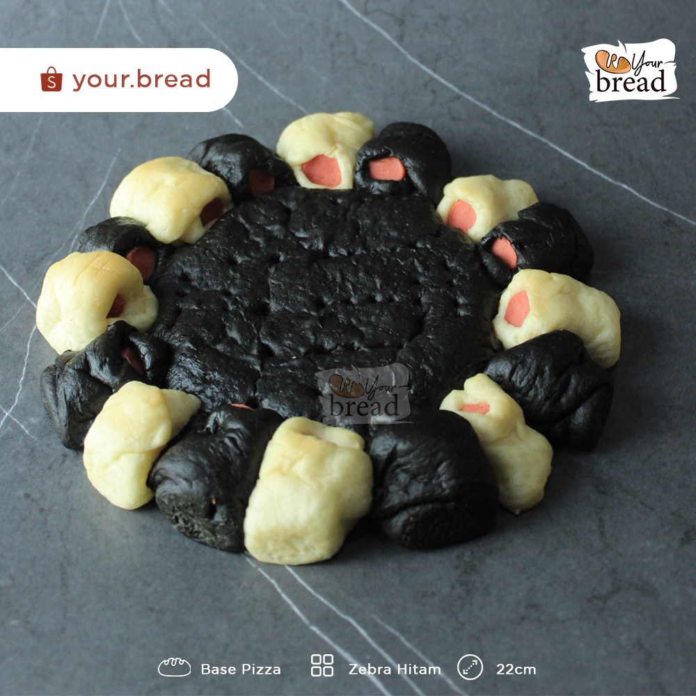 

Roti Pizza Sosis Zebra Hitam Putih Ukuran 22cm | Base Pizza Sosis 22cm Zebra