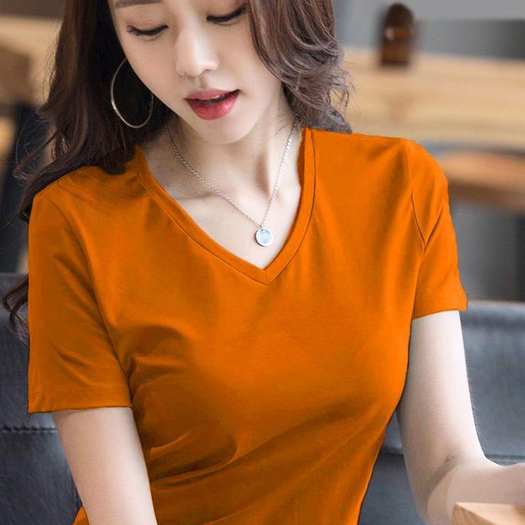 Kaos Polos Cewek Pendek V Neck Kaos Deker Lengan Pendek Kaos V neck Ukuran  L XL XXL [MNK.25Au22ˣ]