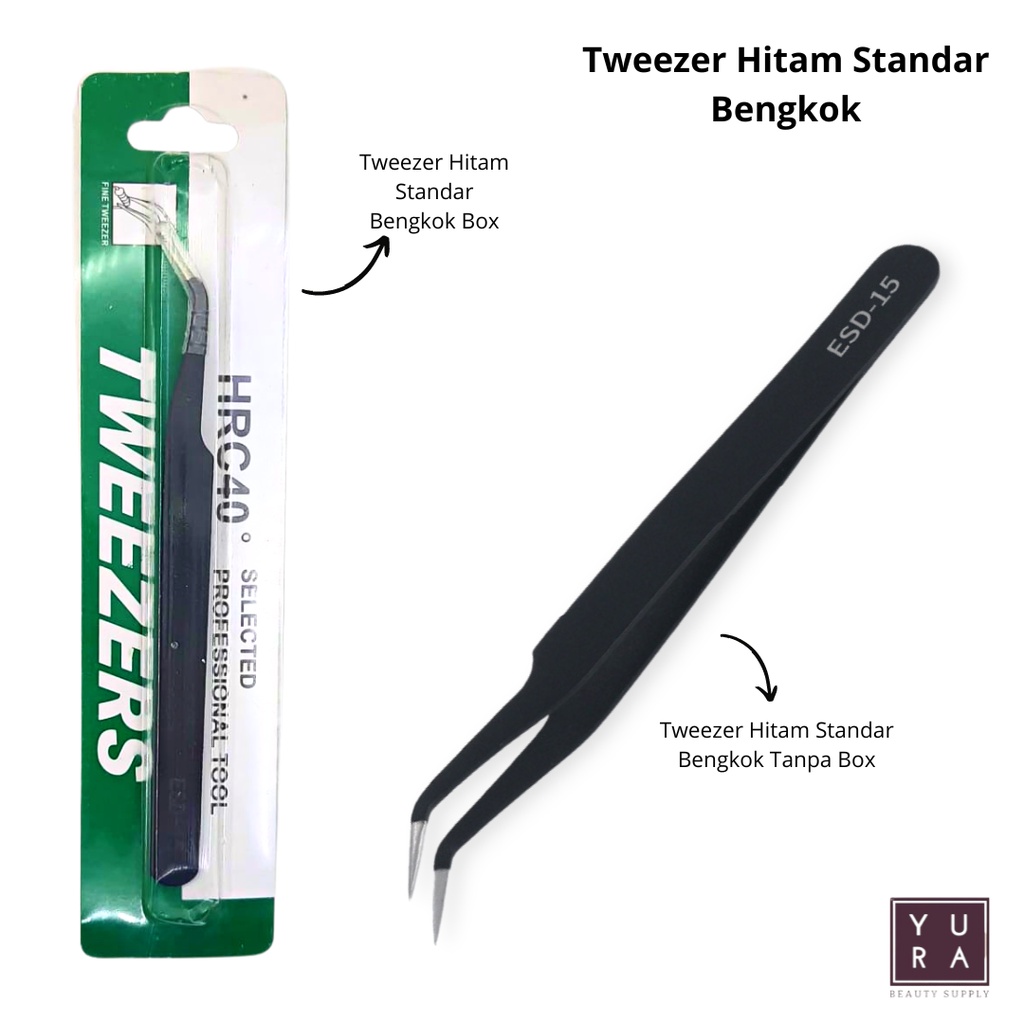 TWEEZER HITAM STANDARD Lurus Eyelash Extention / pencapit bulu mata palsu bengkok dan lurus