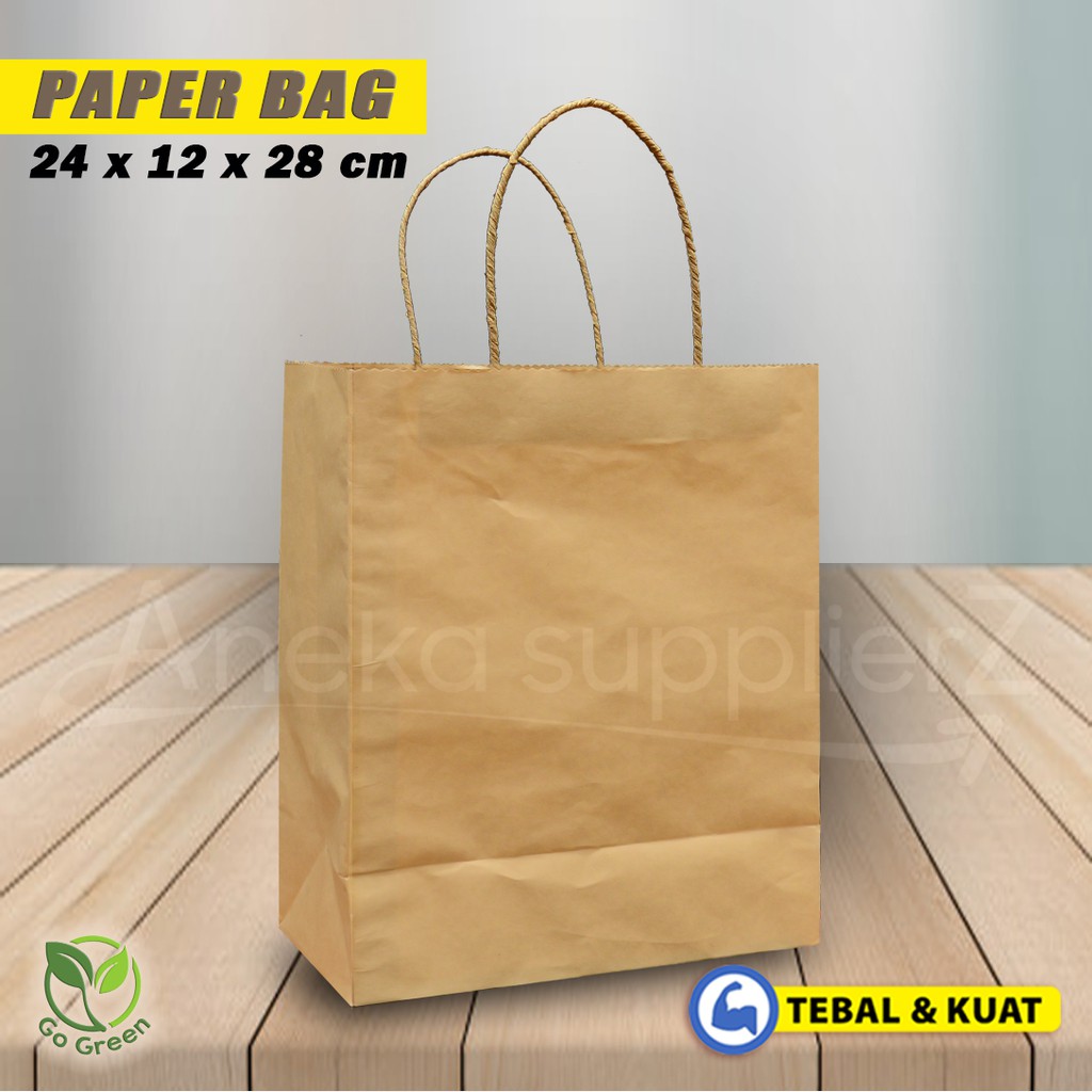 

Paper Bag Polos - Paper Bag Tali Kertas | 24x12x28 cm - COKLAT (24 pcs)