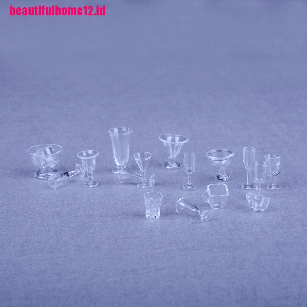 【beautifulhome12.id】17pcs Dollhouse Miniature Ice Cream Cups Set Toy Kitchen Dining-Room Clear