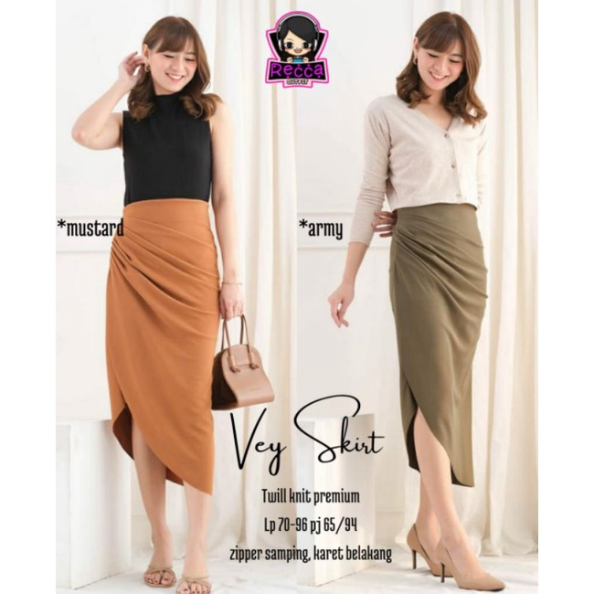 vey skirt / rok / rok asimetris zipper samping / skirt / rok polos pendek 7/8 / midi skirt