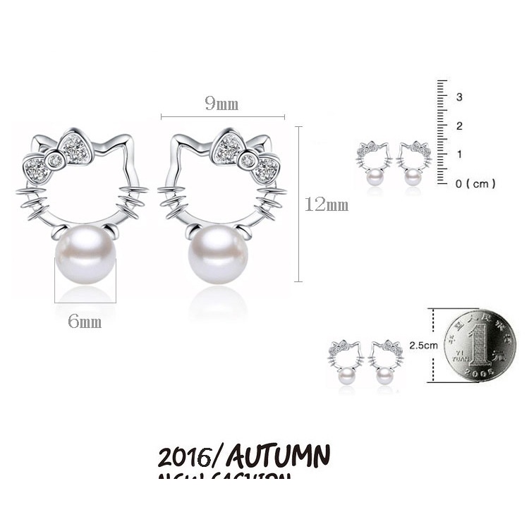 BTS-ERE129HK TINO Anting Lucu Gaya Korea Wanita Hello Kitty Mutiara/Anting Silver 925 Murah