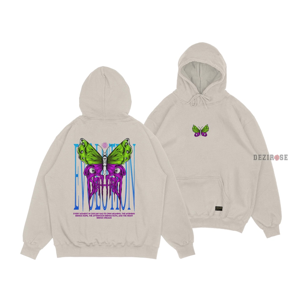 DEZIROSE Sweater Hoodie Butterfly Evolution Pria &amp; Wanita Distro Fleece Tebal Premium Size M-XXL