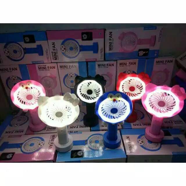 Kipas mini led tangan usb portable charger / mini fan l3d light / kipas mini doraemon hello kitty