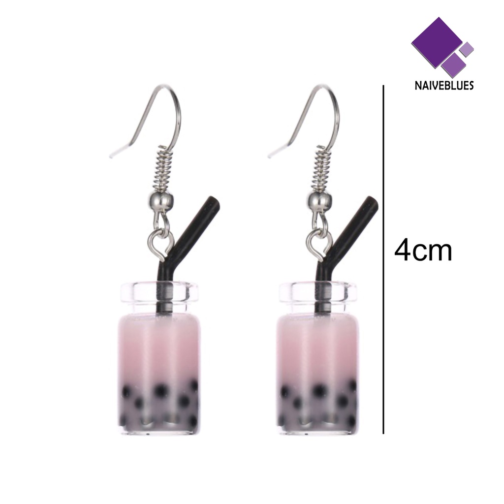 Anting Kait Panjang Desain Minuman Teh Bubble Untuk Wanita