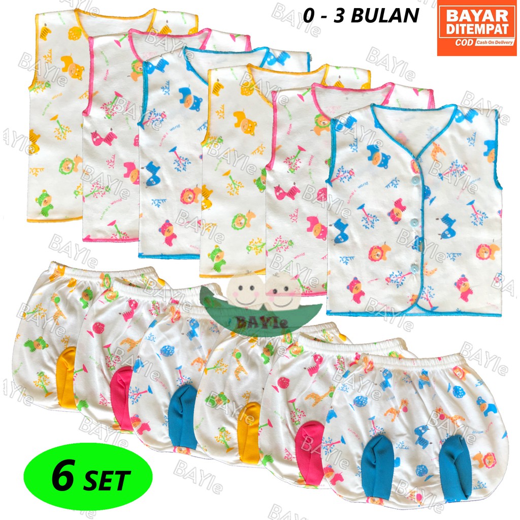 BAYIe - 6 SET Setelan Baju Bayi KUTUNG+Celana Kacamata New Born Motif TABUR NECI RYN umur 0-3 bulan