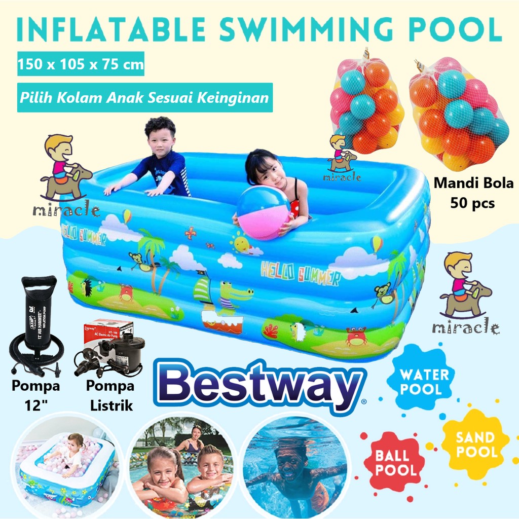 Kolam Renang Anak / Kolam Mandi Bola Inflatable Bestway Pool 1,5 meter Kolam 4 Ring Baby SPA Murah-4 RING ( 1,5Meter )