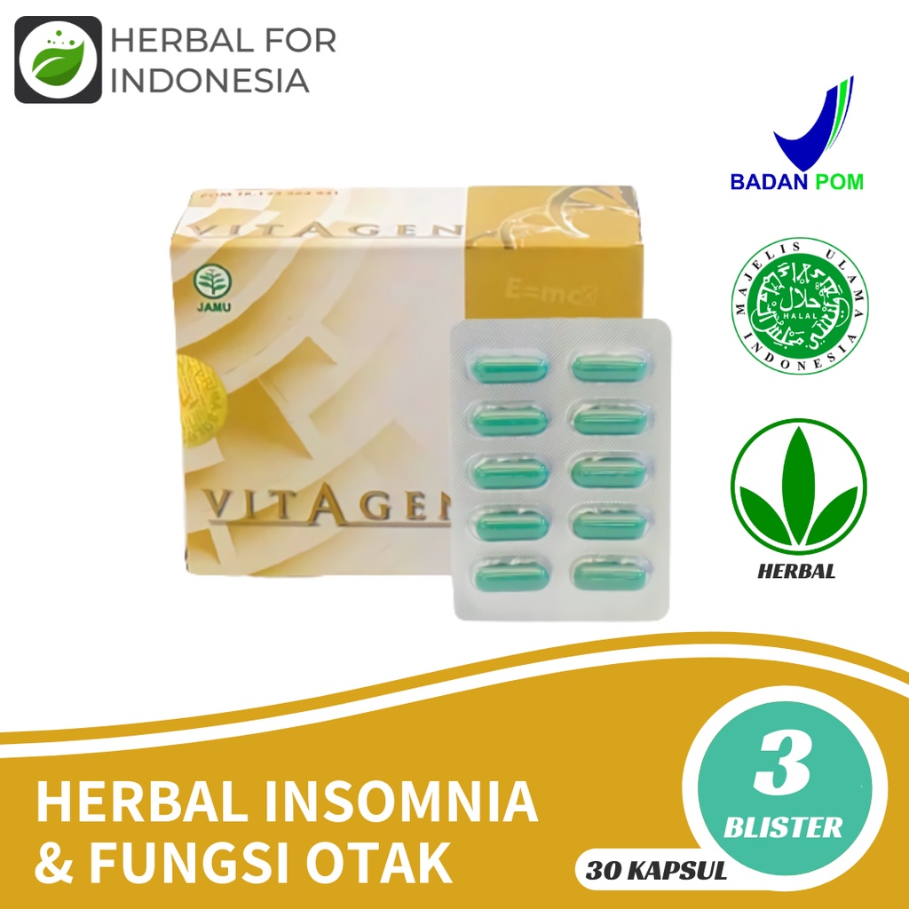 Jual Vitagen 30 Kapsul Obat Herbal Insomnia Sulit Tidur Halal Bpom