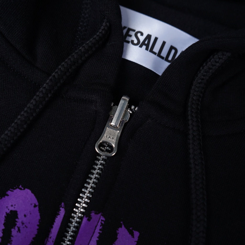 CROP ZIP HOODIE OVERSIZE UNFINISHED | DEATH ALIVE | BLACK | YIKESALLDAY