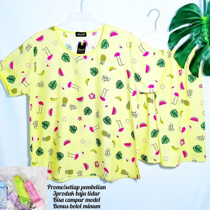 Ready-Dong Baju Tidur Katun Rayon Dewasa Motif Zara Baru - Kuning, M