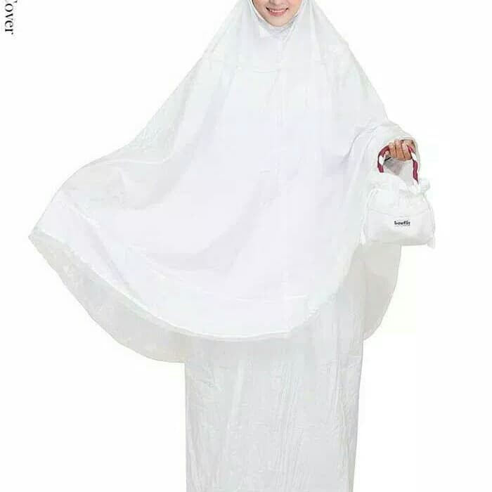 Mukena Prada Warna putih polos Tersedia Algani Parasut Terusan Couple Bordir Ponco Dewasa Bali i.174