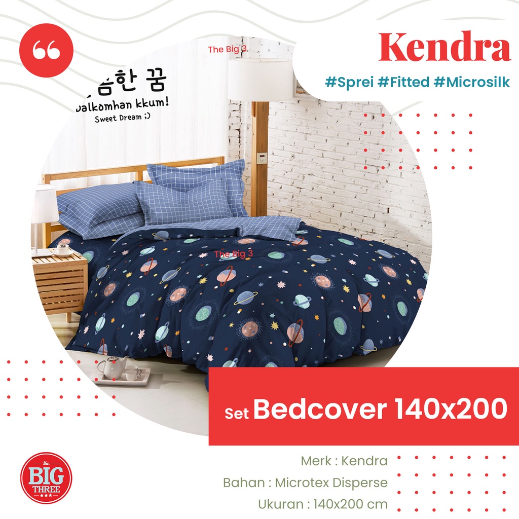 KENDRA Bedcover + Sprei 140x200 Tinggi 20 cm motif Artisan Amaris Blue Morroco Casablanca Little Mushroom London Hedwig Forestville Milan Majesty Goodnight Honeycomb Ivy Provence Scotland Viggo White Bunny  - KING QUEEN 140 BC TBT