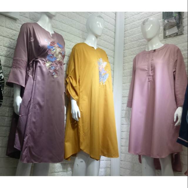 Tunik gamis toyobo polos toyobo bordir archie exclusive