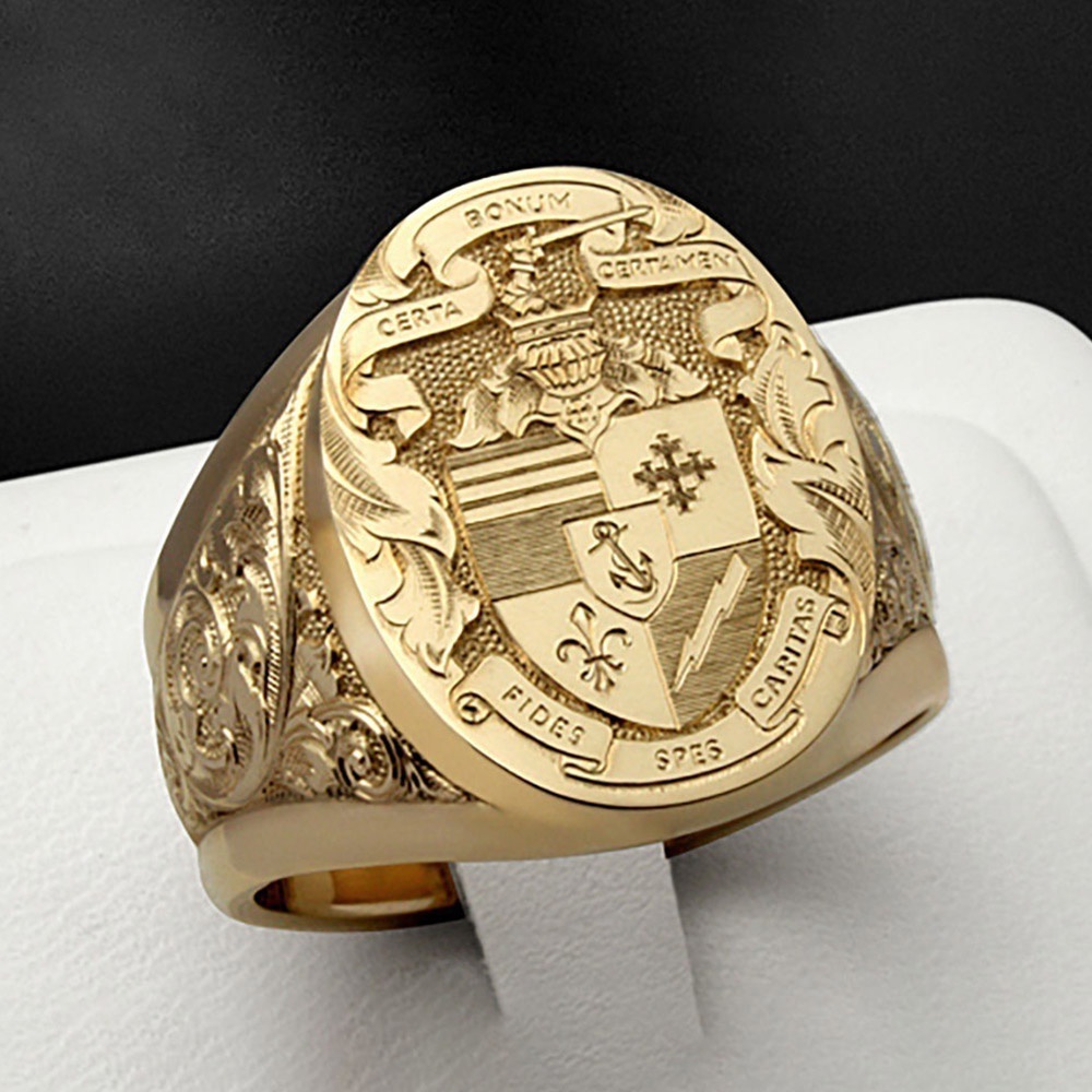Cincin Retro Motif Ukiran Totem Misterius Warna Emas Untuk Pria
