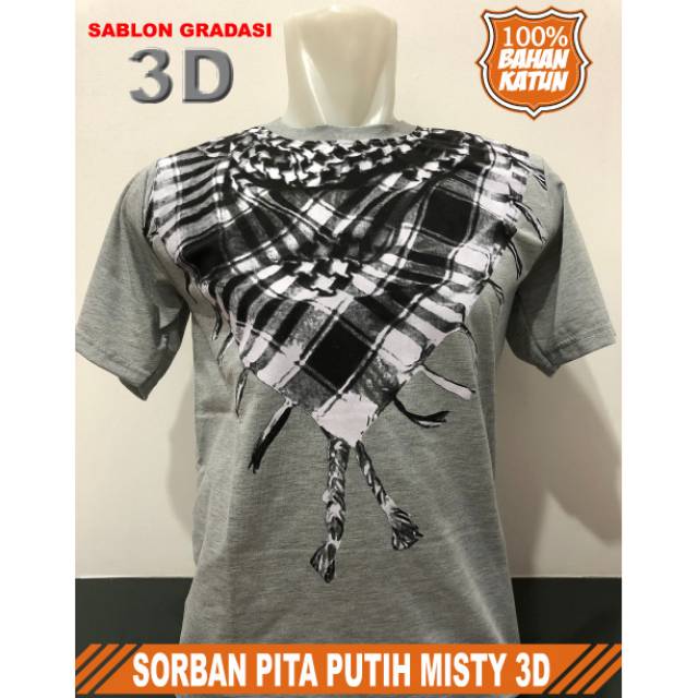 Kaos distro / Kaos Muslim / Baju Unisex Pria wanita / Kaos 3D Sorban Grey