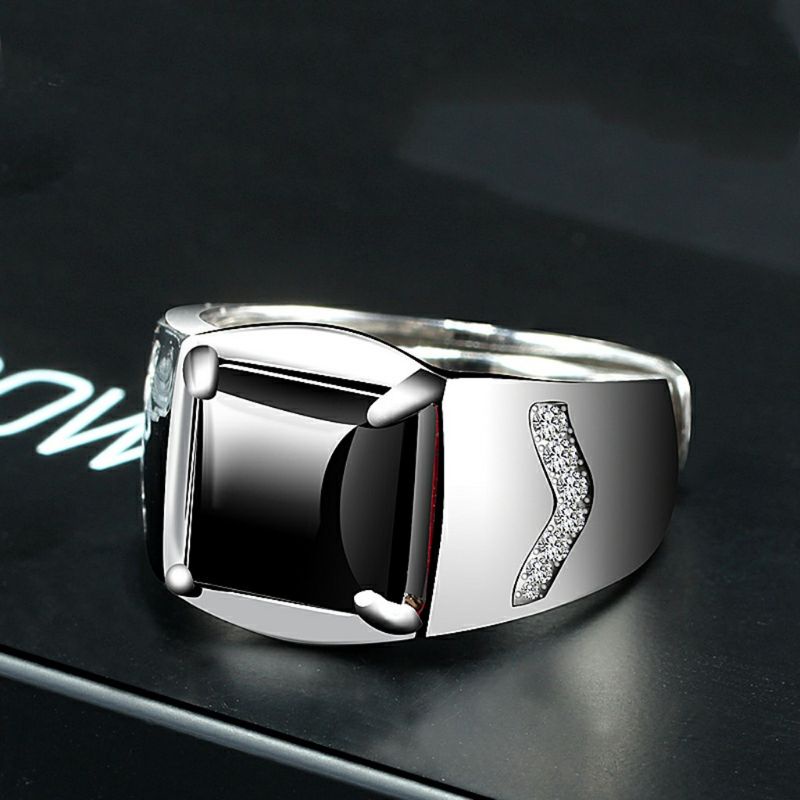 Cincin Pria Perak Black Onix Mewah Elegan Modern Minimalis