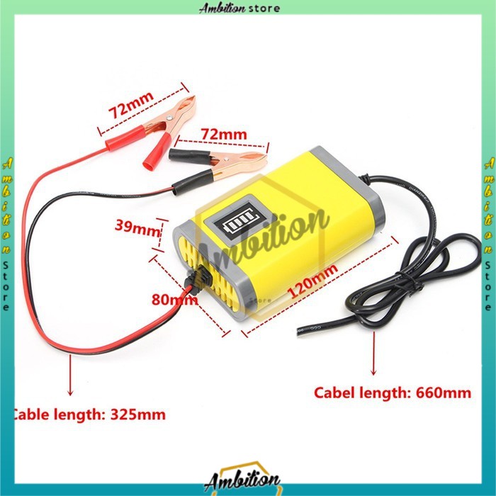 Alat Cas Aki /Car Truck Motorcycle Battery Charger 12V 2A [BISA COD] Varian Hijau / Kuning