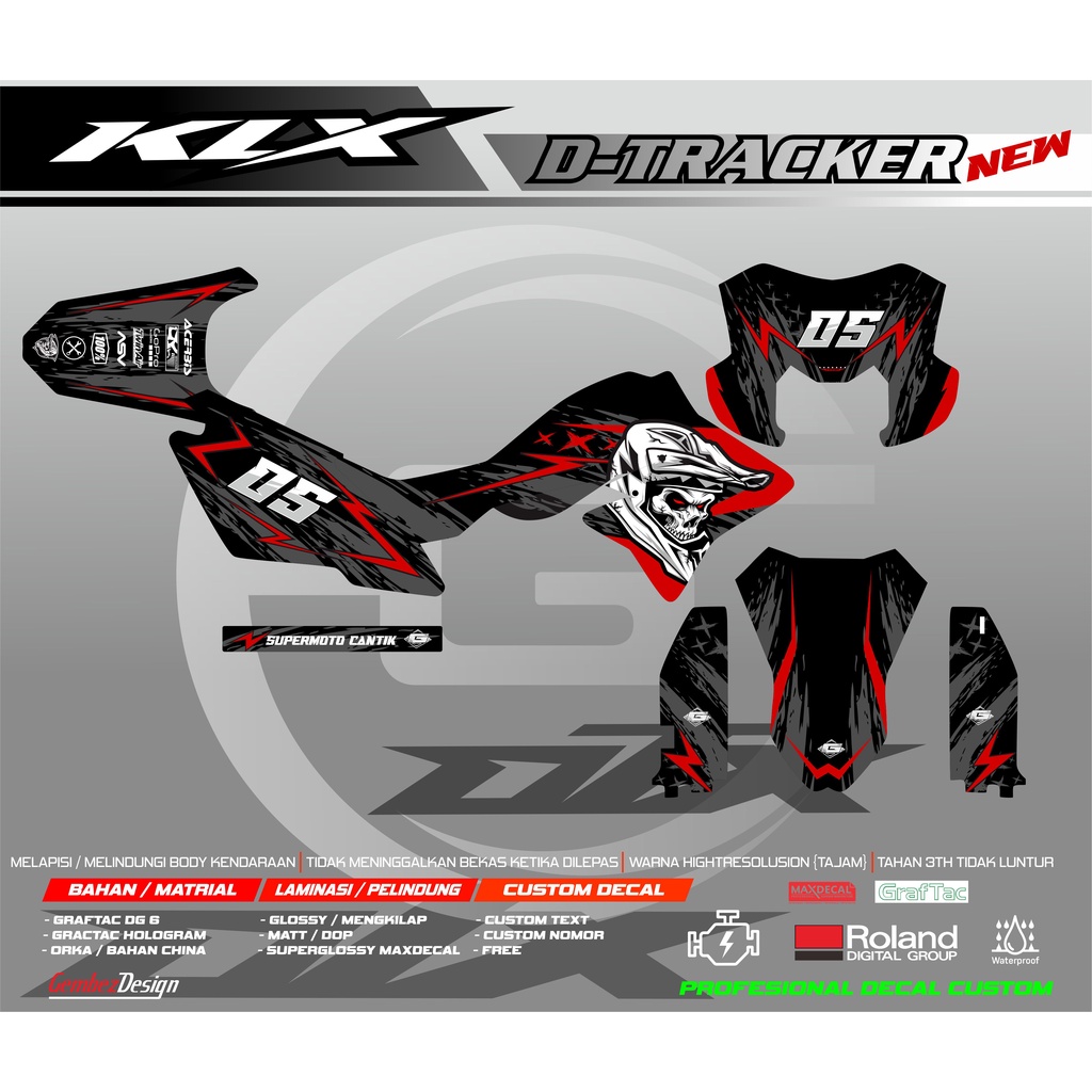 STICKER DECAL KAWASAKI DTRACKER 150 NEW FULLBODY HITAM MERAH SUPERMOTO